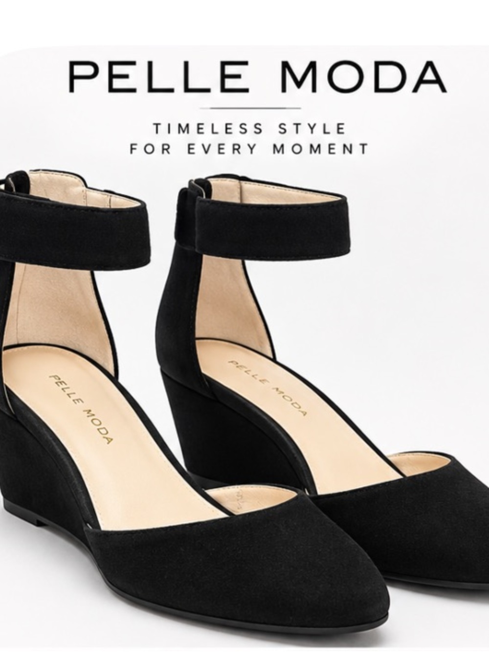 Pelle Moda GW625 Women’s Black Suede Wedge Pumps Ankle Strap EU 42 US 11